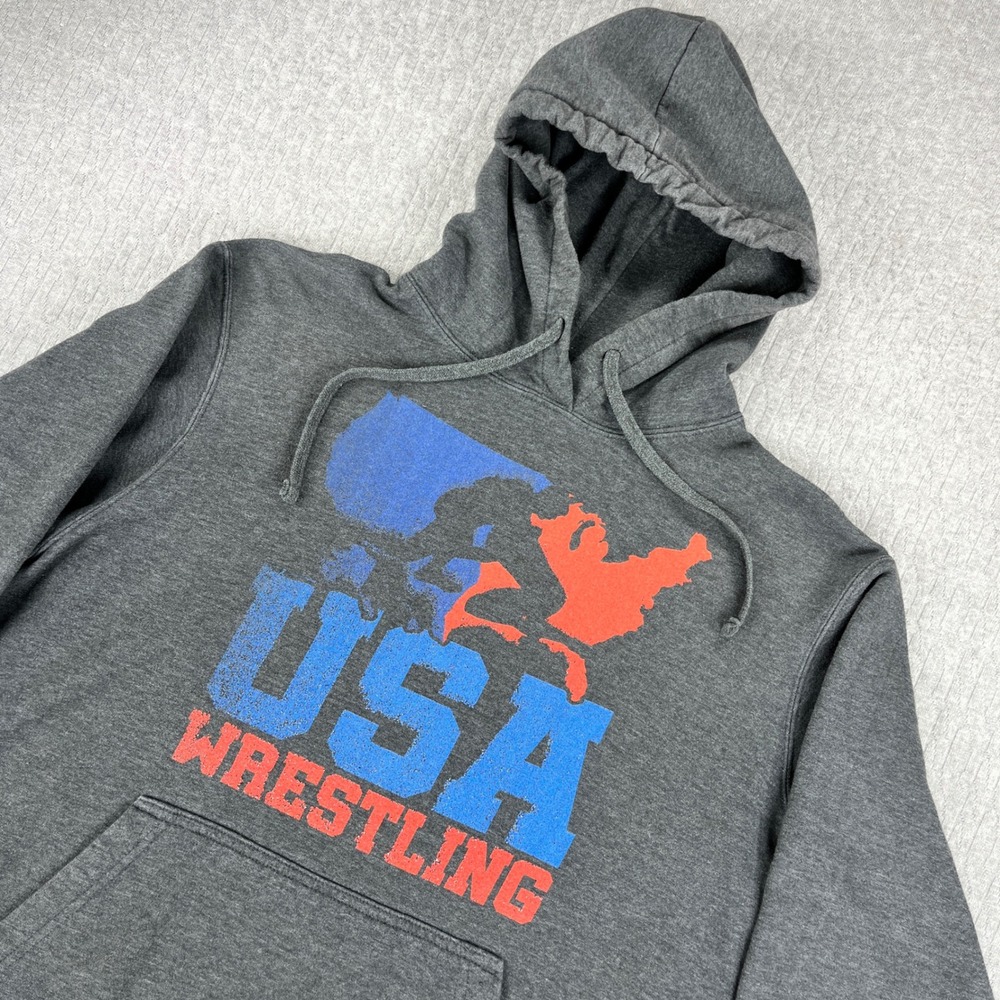 USA Wrestling Team Hoodie Men L Gray grappling fight sparring Sweatshirt